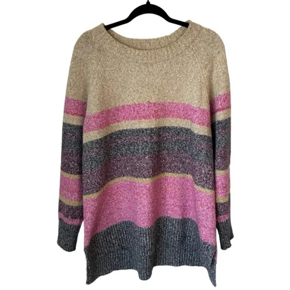 LANE BRYANT Striped Crew Neck Sweater - Tan and Pink Plus Size 22/24 - Picture 4 of 8